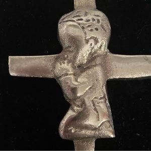 1050s-1960s solid 999.9 pure brass (9.6oz) hand poured/moulded Praying Boy cross